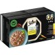 Sheba Nature's Collection Katzenfutterverpackung mit Hühner- und Gemüsestücken in Sauce, schwarzes Design und grünes Recycling-Logo.