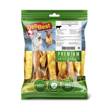 Carne Kausticks 250g DeliBest Premium-Hundeleckerlis in einer 250g-Packung, mit Gourmet-Rindfleisch-Kau-Sticks. Glutenfrei, 100 % natürlich, mit Schweizer Qualität.