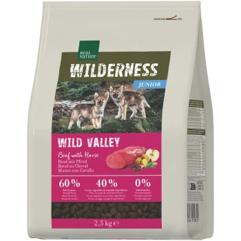 Real Nature Wilderness Junior 'Wild Valley' Futtersack — Rind mit Pferd, 60%/40%/0% Anteile, 2,5 kg.