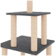 Grauer Katzenbaum mit zwei Plattformen und mit Sisal umwickelten Kratzpfosten. Ideal zum Klettern und Kratzen.