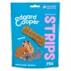 Edgard Cooper Snuggle Up Strips Haustierleckerliverpackung mit Lachs- und Hühnergeschmack, mit Cartoon-Hunden und dem Text "Lecker" und "75g".
