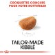 Croquettes sur mesure pour Rottweilers, présentant une illustration d'un morceau de croquette unique avec des dimensions, et du texte en français.