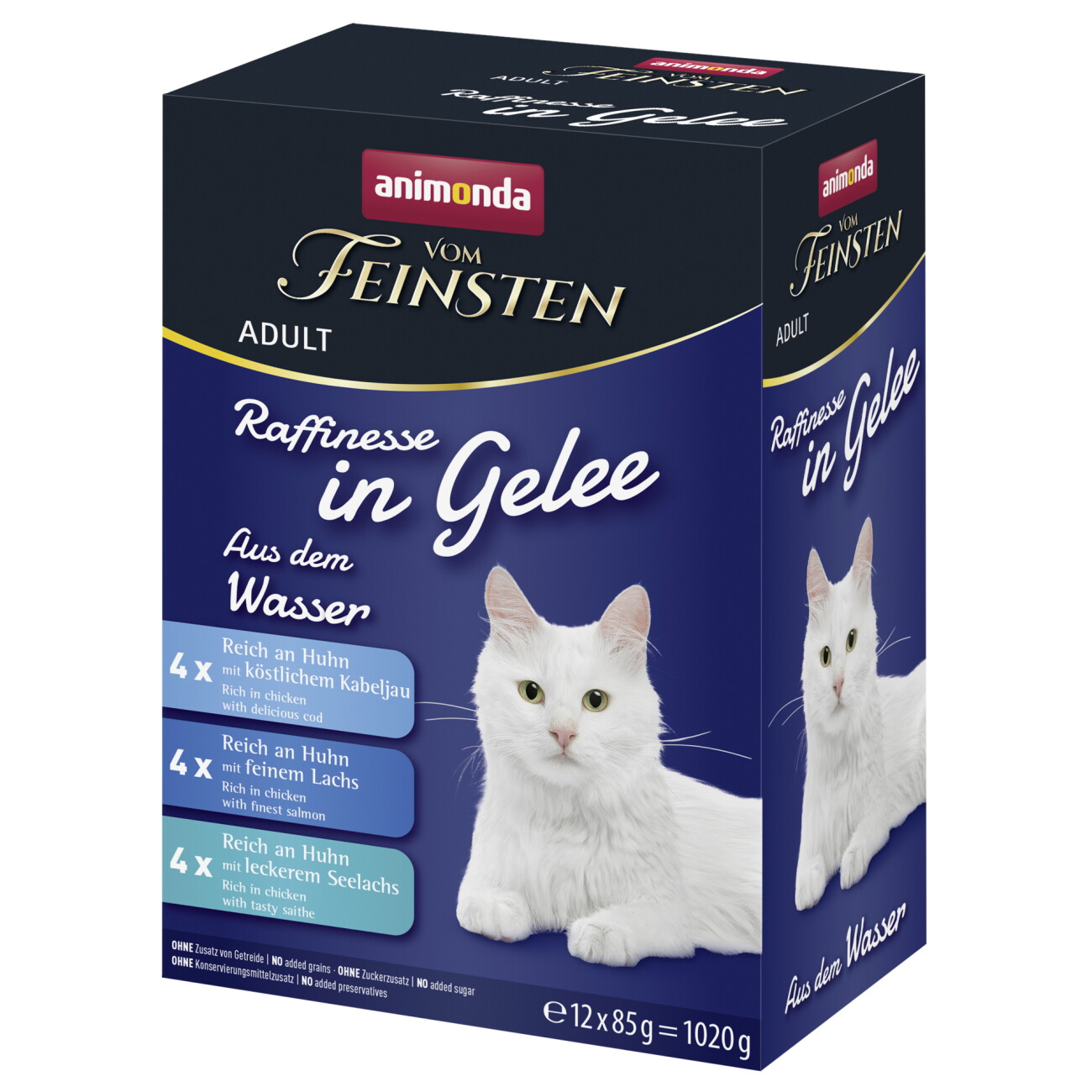 animonda Vom Feinsten Nassfutter Katze, Adult, Raffinesse, in Gelee, MixPack Varietäten 12x85 g Kabeljau