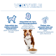 Überschrift 'VORTEILE': Hund (Gesicht unscharf) mit Kroketten-Schüssel, drei Symbole zu Muskel-, Herz/Nieren- und Haut/Fell-Vorteilen.