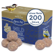 Gourmet-Vogelfutterbälle in einer Box, mit einem Etikett, das "Lyra Pet Vögelfutter Gourmet Meisenknödel Ohne Netz" liest, mit Bildern von Vögeln.