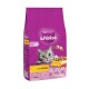 Whiskas cat food bag, 3.8 kg, featuring a gray cat and kibble, labeled "With delicious chicken" and "100% complete & balanced."