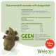 Groene krokodilvormige Whimzees-hondenkauw met Nederlandse tekst 'Kauwsnack zonder schuldgevoel', 'ZONDER toevoegingen', 'Caloriearm'
