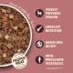 Bowl of venison and wild boar terrine pet food with text highlighting freshly prepared venison, complete nutrition, grain-free recipe, and wholesome vegetables.
