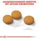 Drei runde, braune Haustierfutterkroketten auf einem skizzierten Hintergrund, mit dem Text "MASSGESCHNEIDERTE REZEPTUR MIT AKTIVEN NÄHRSTOFFEN" darüber.