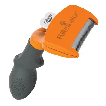 pour chien M Poils courts Outil de déshectage FURminator avec une tête orange et un manche ergonomique gris, avec un bouton FURejector pour un retrait facile des poils.