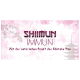 SHIIMUN IMMUN, mit einem rosa blumigen Hintergrund und einer Pagode, fördert die natürliche Kraft von Shiitake-Pilzen.