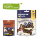 Deux paquets de friandises pour chien : à gauche, orange avec "BONIES GRAIN FREE," à droite, bleu/blanc avec une étiquette de volaille. Les deux pèsent 175g.
