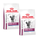 Zwei Säcke Royal Canin Veterinary Renal Special Katzenfutter, mit einer Illustration einer grauen getigerten Katze und dem Markenlogo.