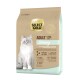 Select Gold Adult Urinary Katzenfutterbeutel mit einer flauschigen weißen Katze, mit Text, der Geflügel mit Reis und Unterstützung für die Harnwege hervorhebt.