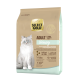 Select Gold Adult Urinary Katzenfutterbeutel mit einer flauschigen weißen Katze, mit Text, der Geflügel mit Reis und Unterstützung für die Harnwege hervorhebt.
