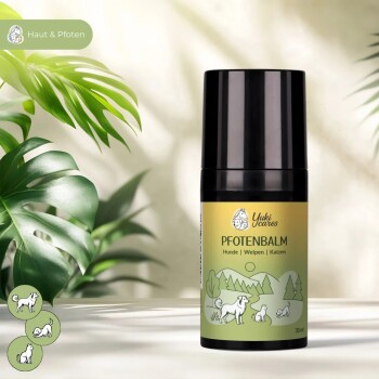 Pfotenbalsam-Lotion von Yuki cares, 30 ml, fördert weiche Pfoten, enthält Kokosnussöl, hinterlässt keinen fettigen Rückstand, keine ätherischen Öle.