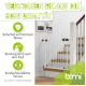 Ein weißes Sicherheitstor am Fuß einer Treppe, das die Qualität, Sicherheit und den Kundenservice von Bomi zeigt.