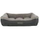 Graues Hundebett mit einem plüschigen, weichen Innenraum und erhöhten Rändern, mit einem Etikett, das "vitaledition" liest.