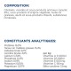 Emballage de nourriture pour animaux affichant la composition et les constituants analytiques, y compris protéines (16 %), matières grasses (15,4 %) et vitamines A, D3, E, C.