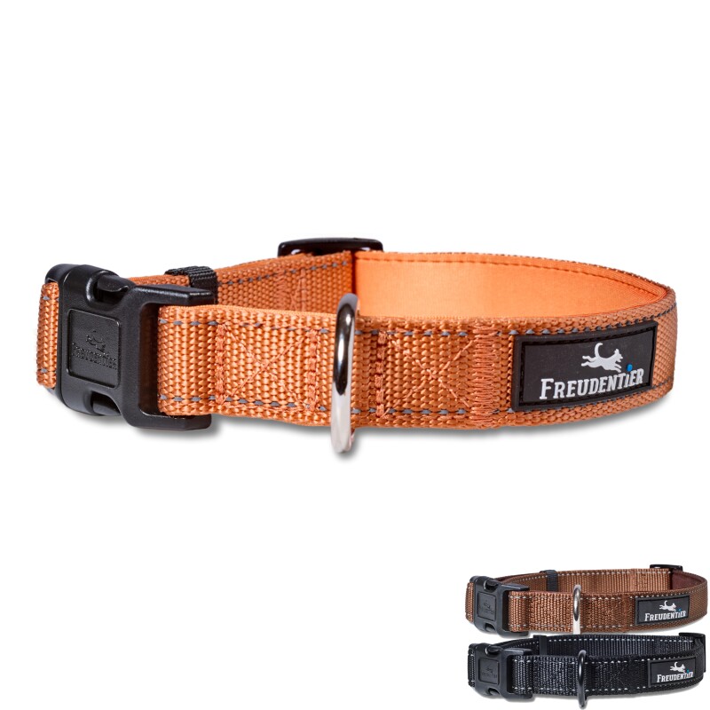 Freudentier Hundehalsband, leicht & komfortabel, Clyde Kollektion orange M