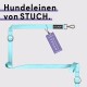 Eine hellblaue Hundeleine von STUCH, mit einem Metallclip und einem Etikett, das "PETA APPROVED VEGAN" liest.