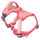 Pink verstellbares Hundegeschirr mit gepolsterten Riemen und schwarzen Schnallen, mit Metall-D-Ring und "Julius-K9" Logo.