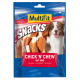 Eine bunte Tierleckerlipackung mit der Marke "MultiFit" und dem Produktnamen "Chick 'n' Chew mit Rind" mit einem lächelnden Hund.