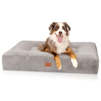 orthopädisches Hundebett mit kuschelig weichem Kaninchen Fellimitat Midland beige/ grau XL