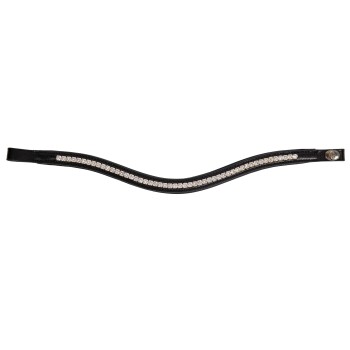 Schwarzes Lederhalsband für Hunde, verziert mit einer Reihe von funkelnden Strasssteinen, mit einem geschwungenen Design und einem Druckverschluss.