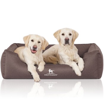 Orthopädisches Wasserabweisendes Hundebett Leon aus Velours mit Handwebcharakter braun/ grau XXXL