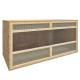 Holz-Haustiergehege mit Netzbelüftung, mit einer transparenten Frontplatte und zwei Schiebetüren.