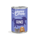 400g Dose Edgard Cooper Hundefutter mit lila Design, "RIND" für Rindfleischgeschmack und Illustrationen eines Hundes und einer Katze.