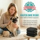 Lächelnde Frau mit Mops im schwarzen Bauchband und gefalteten Hundewindeln; deutscher Text 'Kaufen ohne Risiko' und 'Zufriedenheits‑Garantie'.