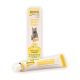 GimCat Cheese Biotin Paste Tube und Schachtel, gelb/weißes Verpackungsdesign mit grauer Katze, Käsestück und Text Haut- & Fell-Komplex.