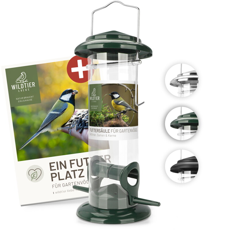 wildtier liebe Futtersäule für Samen, Körner & Kerne 23,5cm, Grün