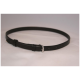 Schwarzes Leder-Haustierhalsband mit einer silbernen Schnalle und verstellbaren Löchern zur Größenanpassung.