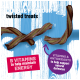 Two-tone twisted pet chews on blue wood; text: 'DOUBLE FLAVOUR'; 'B VITAMINS...ENERGY'; 'VITAMINS & ANTIOXIDANTS...defences'