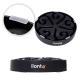 Schwarze langsame Futter-Schüssel für Haustiere mit spiralförmigem Design, mit dem Markennamen "liontö" deutlich angezeigt.