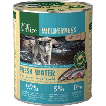 REAL NATURE WILDERNESS Adult 6x800g Fresh Water Hering, Lachs & Ente