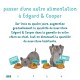 Instructions pour passer à la nourriture pour animaux de compagnie Edgard & Cooper sur quatre jours, avec des chiens de dessin animé et des bols de nourriture avec des pourcentages.