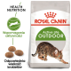 Torba z karmą dla kotów Royal Canin Active Life Outdoor z ilustracją kota bengalskiego, z tekstem podkreślającym zdrowe odżywianie i rozmiar krokietów.