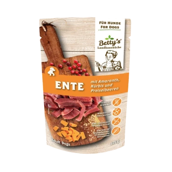 Betty's Landhausküche Enten-Hundeleckerlis mit Amaranth, Kürbis und Preiselbeeren, getreidefrei, Einzelprotein, 125g.