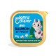 Pâté pour chat Edgard Cooper bio au saumon et au poulet, 85g, avec un chat illustré et ludique sur un fond bleu.