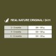 Feeding guide for "Real Nature Original" cat food, detailing daily amounts for kittens aged 2-3 months, 4-5 months, and 6-12 months.