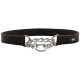Schwarzes Lederhalsband für Hunde mit einer Metallkette und einem Ring, mit einem kleinen "HUNTER"-Logo auf einer Seite.