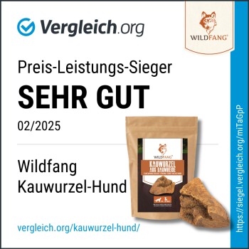 Ein natürlicher Hundekau-Stick, umgeben von Symbolen, die seine Eigenschaften hervorheben: kalorienfrei, robust, erneuerbare Ressource, vegan und ohne Konservierungsstoffe.