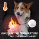 Zwinkernder Corgi mit beheiztem Plüschtier (Flammensymbol) und Einblendung mit der Aufschrift 'WÄRMEKISSEN'; sichtbarer Text: 'TEMPERATUR SIMULIEREN'.