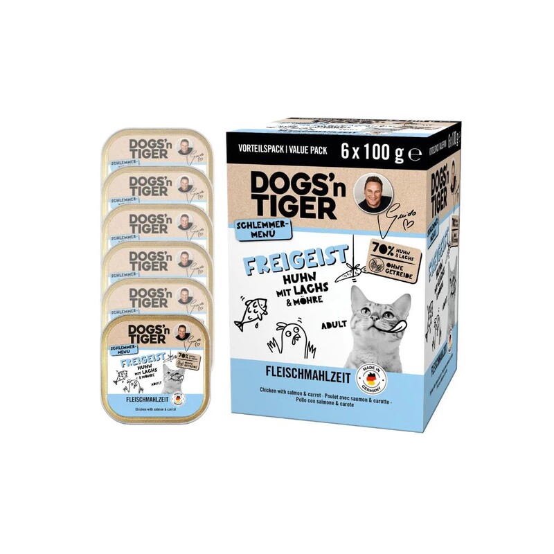 Dogs'n Tiger Dogs´n Tiger Adult Nassfutter Katze, Freigeist, Huhn, Lachs & Möhre 6x100 g