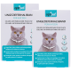 Zwei Schachteln OptiPet Floh- und Zeckenhalsbänder für Katzen, mit mehrsprachigem Text und Symbolen, die reflektierende und wasserabweisende Eigenschaften anzeigen.