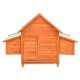 Holzhaustierhaus mit einem spitzen Dach, ausgestattet mit einer zentralen Tür und zwei Seitenfächern, entworfen für den Außenbereich.